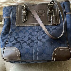 Coach Navy & Brown Leather Bag